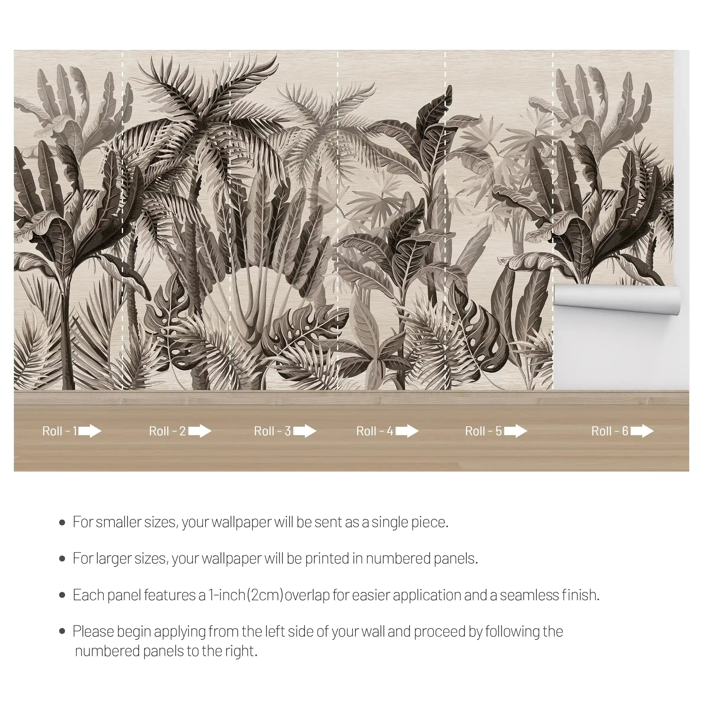 3051-D / Palm Rainforest Wallpaper - Tropical Jungle Peel and Stick Wall Mural for Modern Home Decor - Artevella