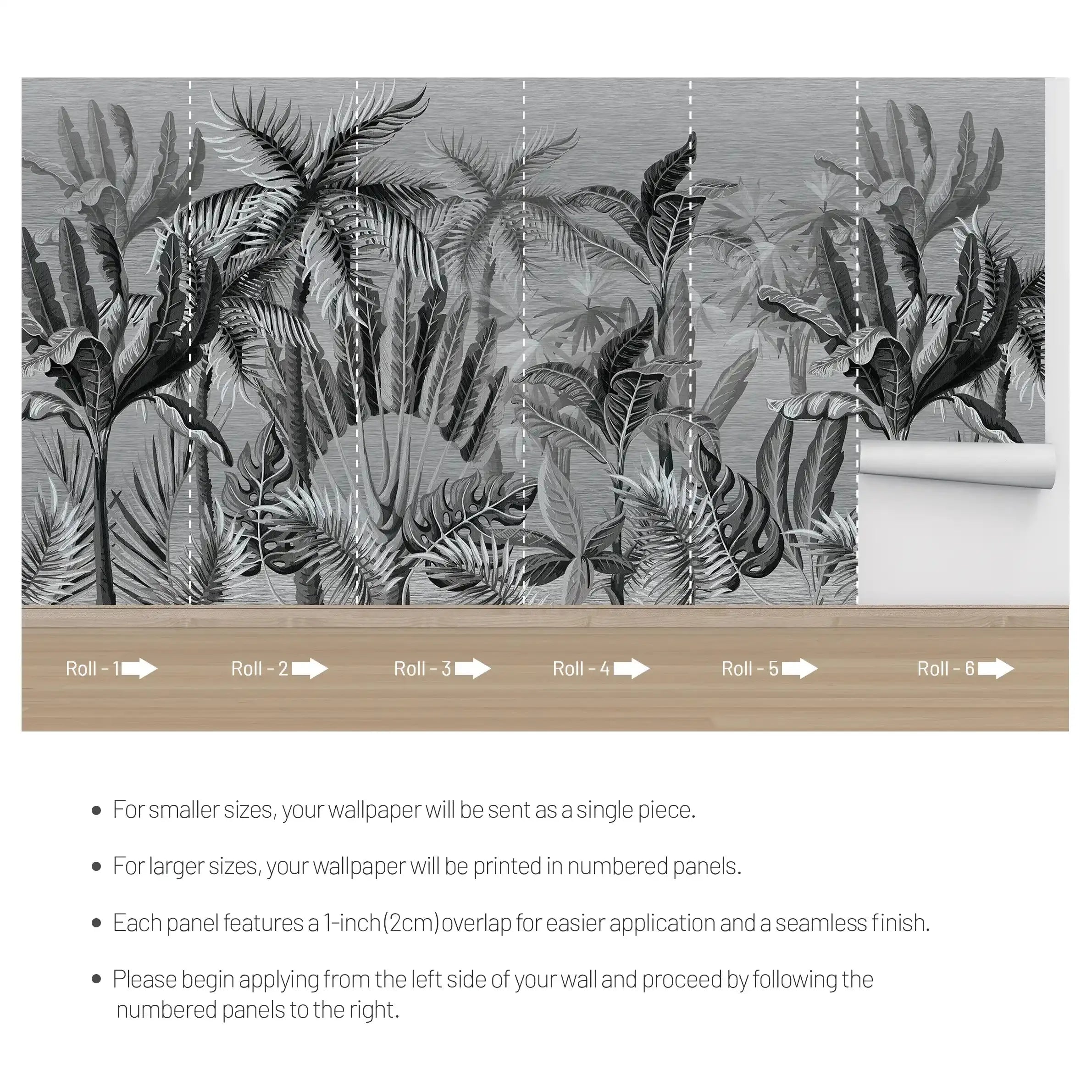 3051-E / Palm Rainforest Wallpaper - Tropical Jungle Peel and Stick Wall Mural for Modern Home Decor - Artevella