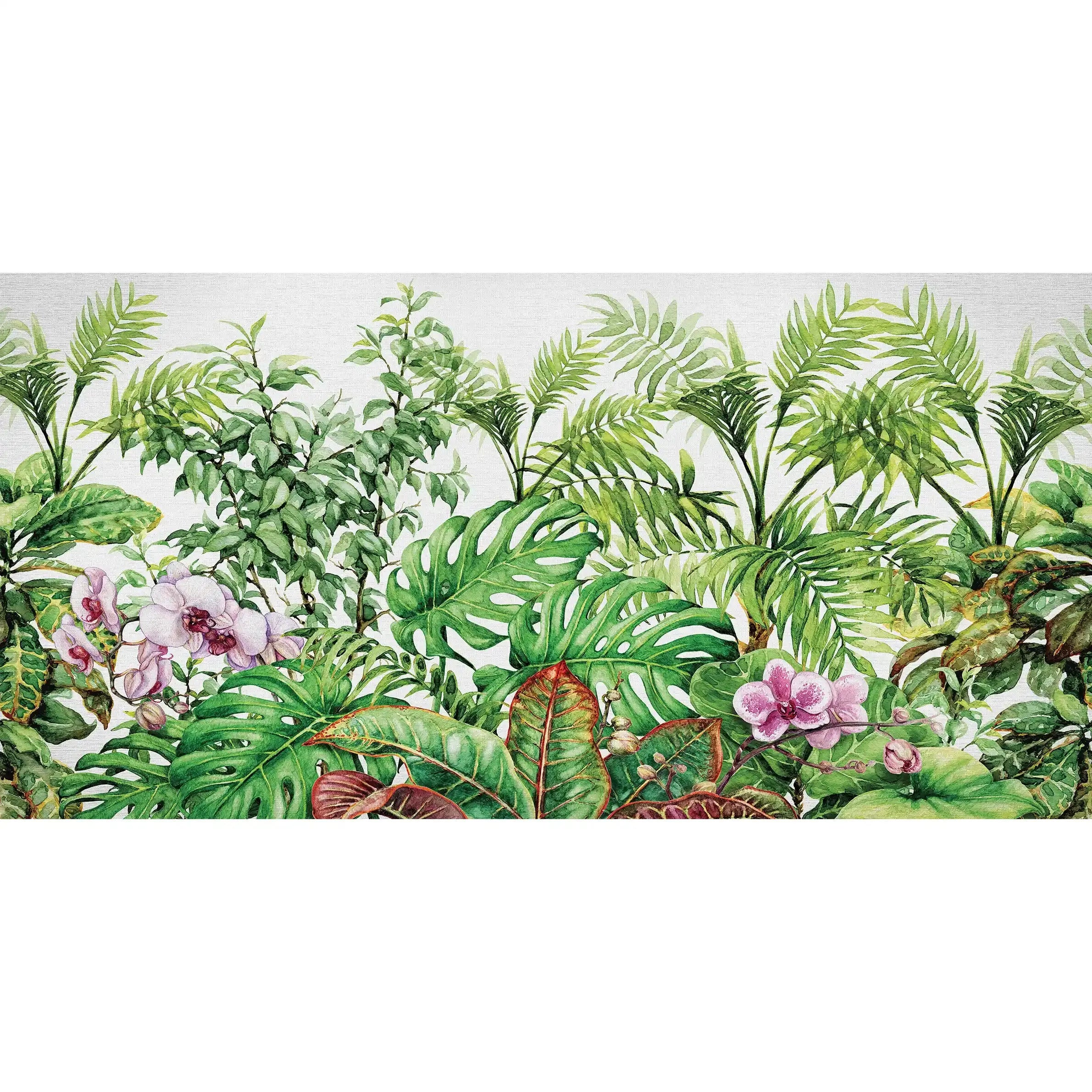 3052-A / Botanical Peel and Stick Wallpaper - Tropical, Green Watercolor Plant Design, Easy Install, Removable Wallpaper for Bathroom & Bedroom Decor - Artevella