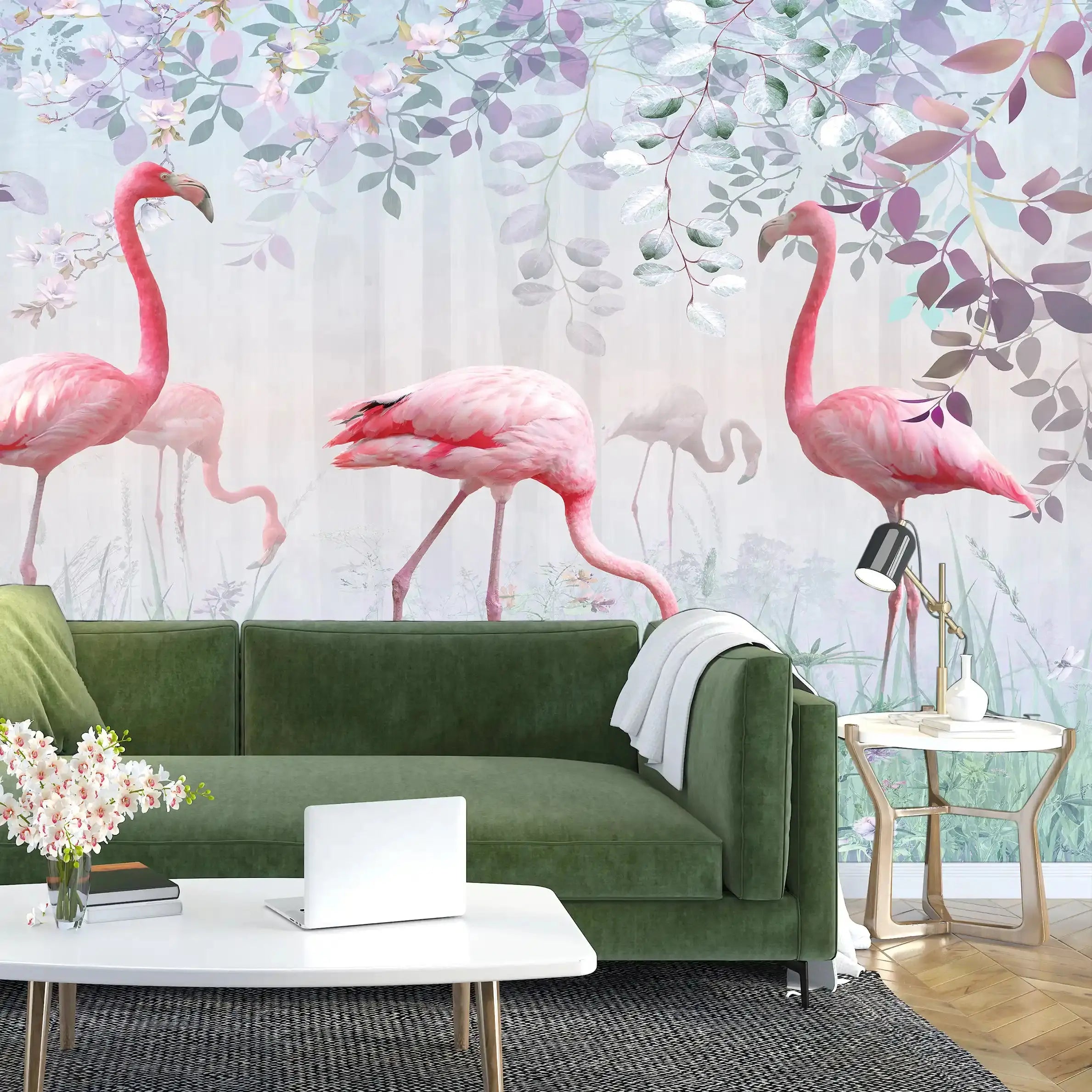 3054-A / Peel and Stick Wallpaper with Pink FlamingoBoho WallPaper for Wall Decor, Easy Install, Removable for Nursery, Bathroom, Bedroom - Artevella