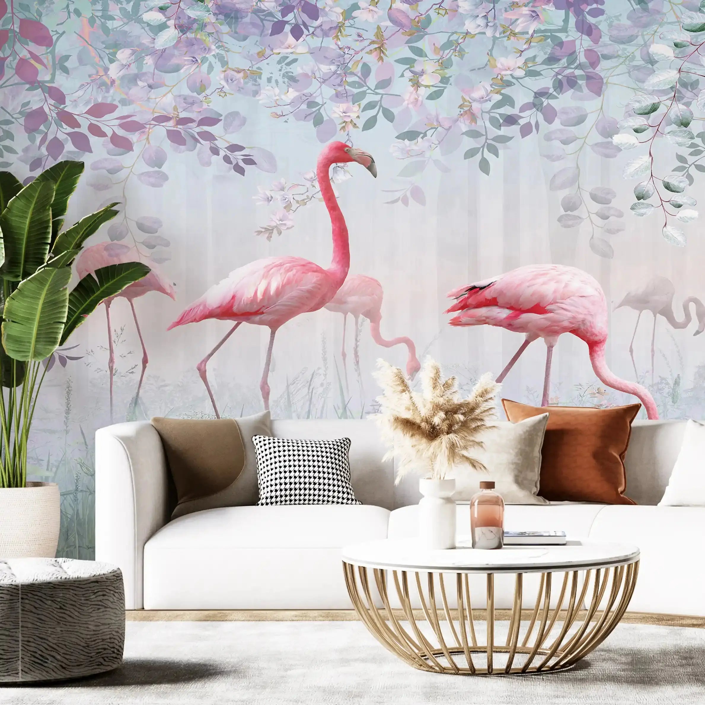 3054-A / Peel and Stick Wallpaper with Pink FlamingoBoho WallPaper for Wall Decor, Easy Install, Removable for Nursery, Bathroom, Bedroom - Artevella