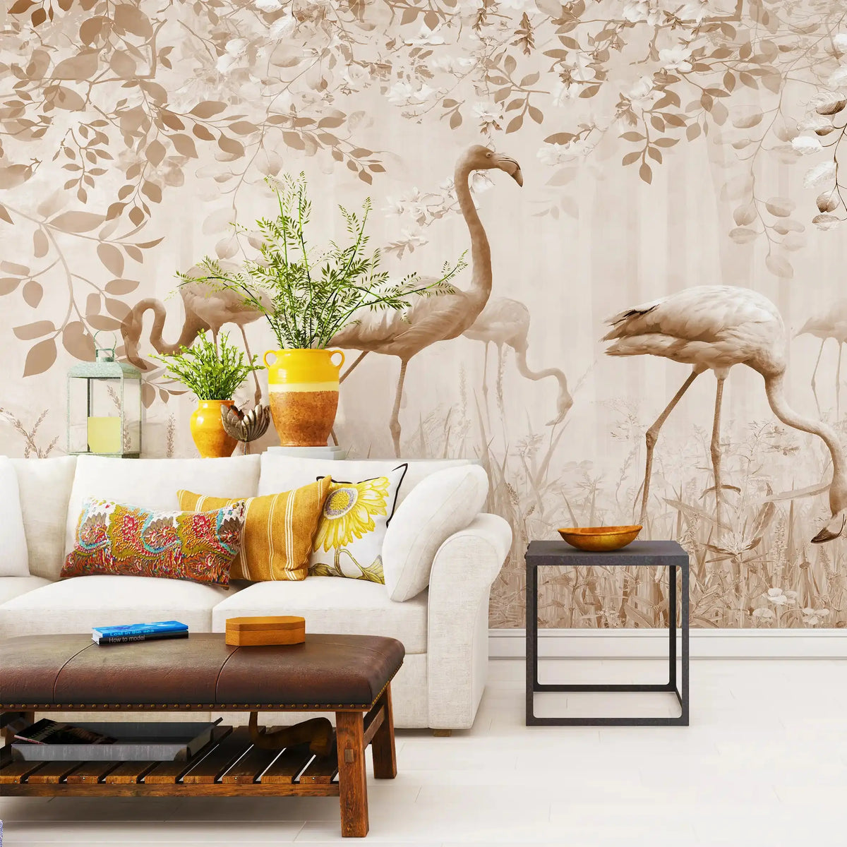 3054-D / Peel and Stick Wallpaper with Brown FlamingoBoho WallPaper for Wall Decor, Easy Install, Removable for Nursery, Bathroom, Bedroom - Artevella