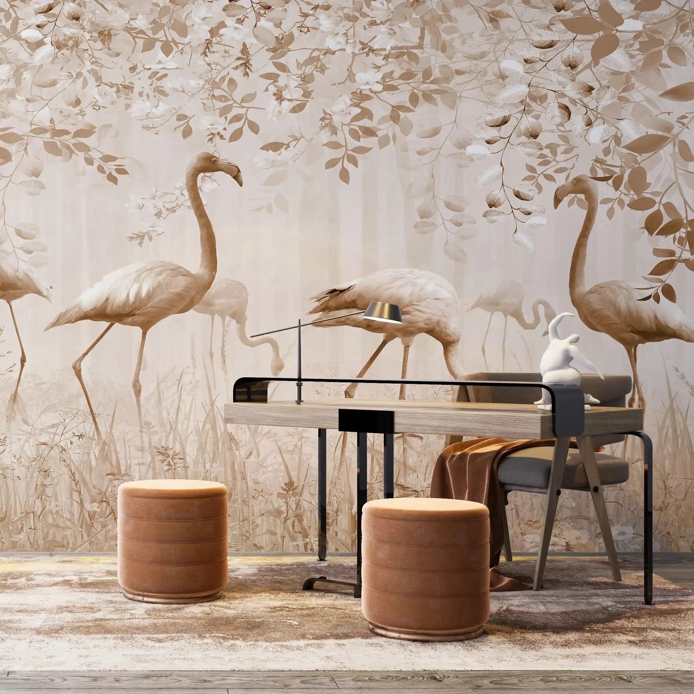 3054-D / Peel and Stick Wallpaper with Brown FlamingoBoho WallPaper for Wall Decor, Easy Install, Removable for Nursery, Bathroom, Bedroom - Artevella