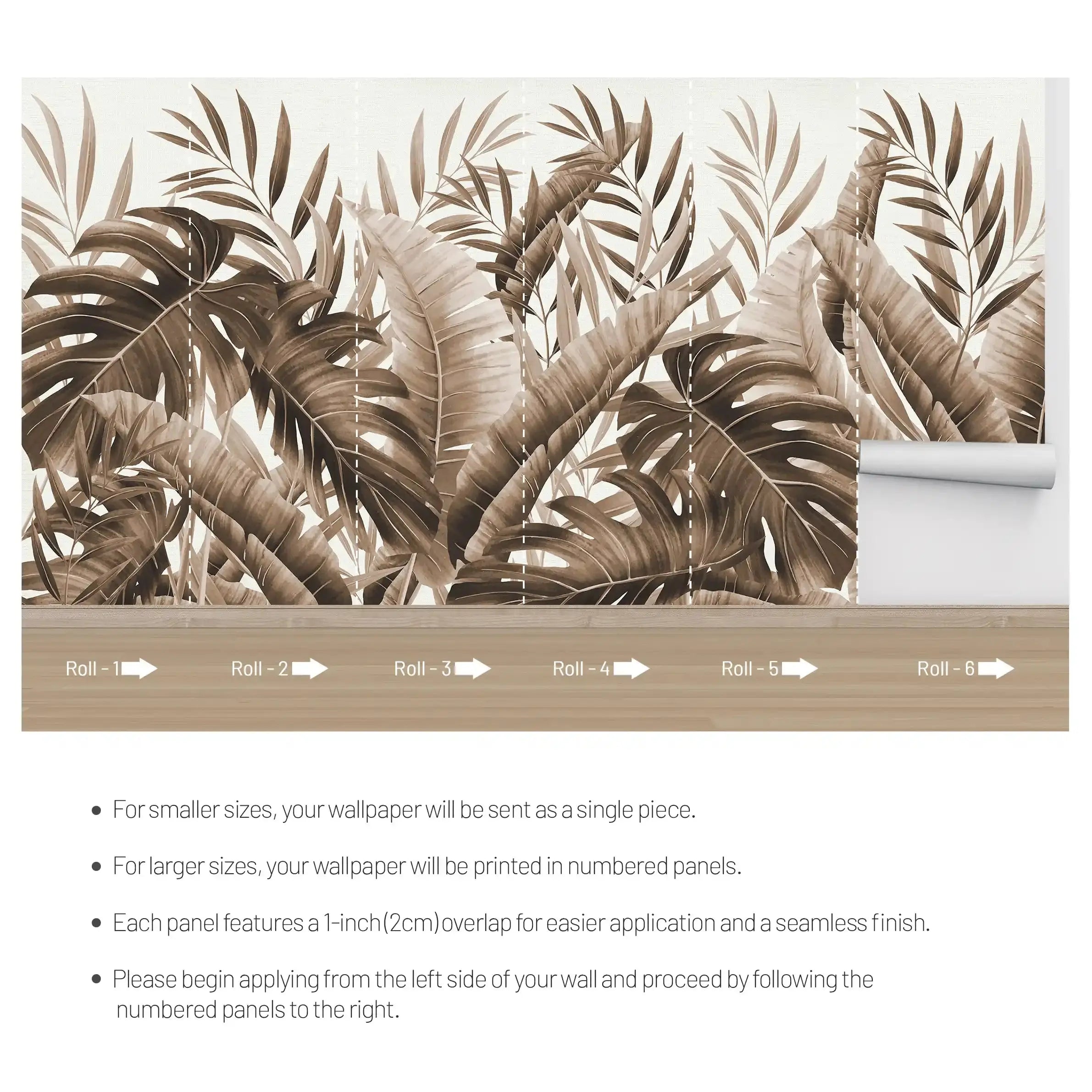 3056-D / Modern Wallpaper Peel and Stick - Exotic Tropical Plants and Palm Leaves Mural, Ideal for DIY Decor and Room Transformation - Artevella