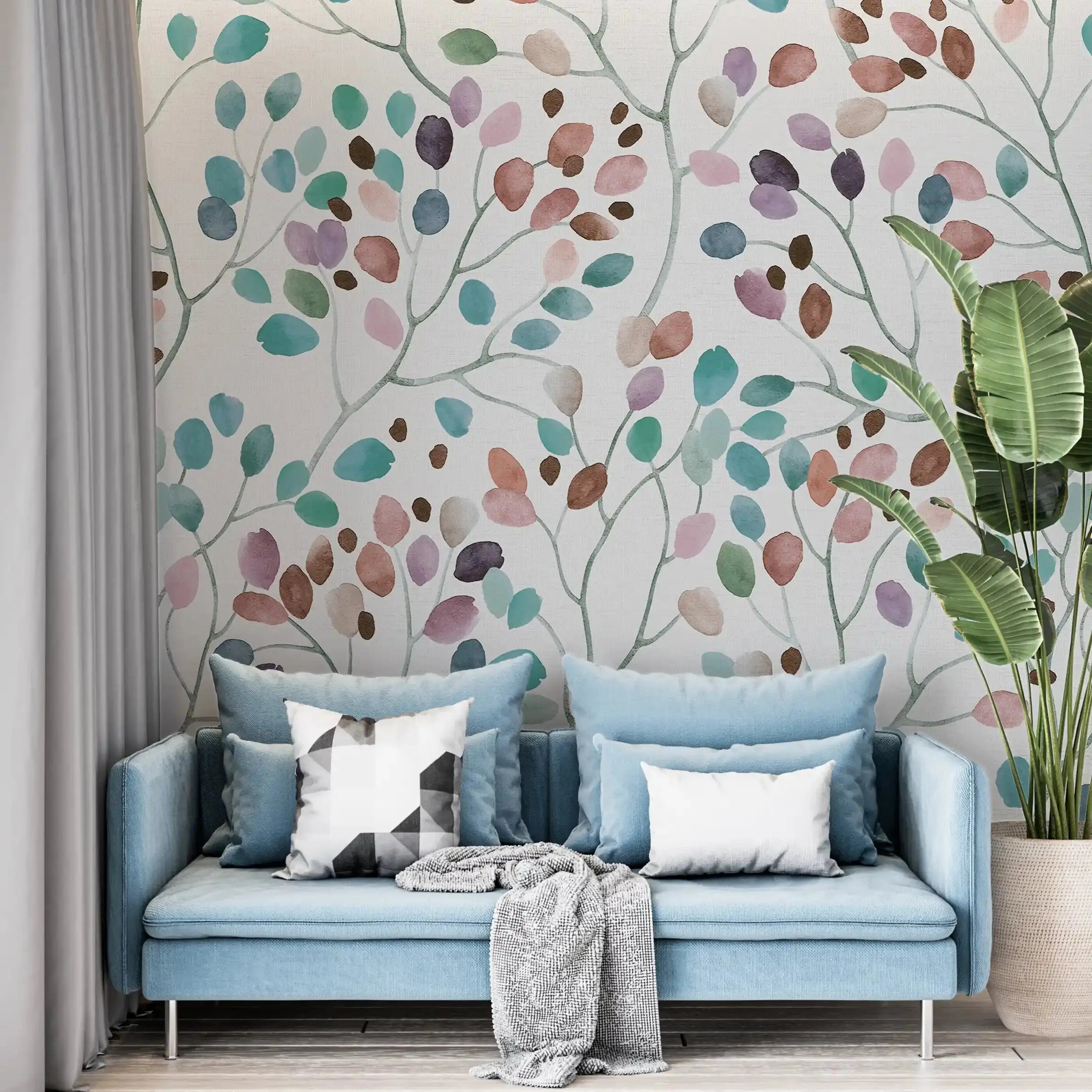 3063-D / Tropical Floral Peel and Stick Wallpaper - Colorful Woodland Branch, Decorative for Accent Wall, Removable and Easy to Install - Artevella