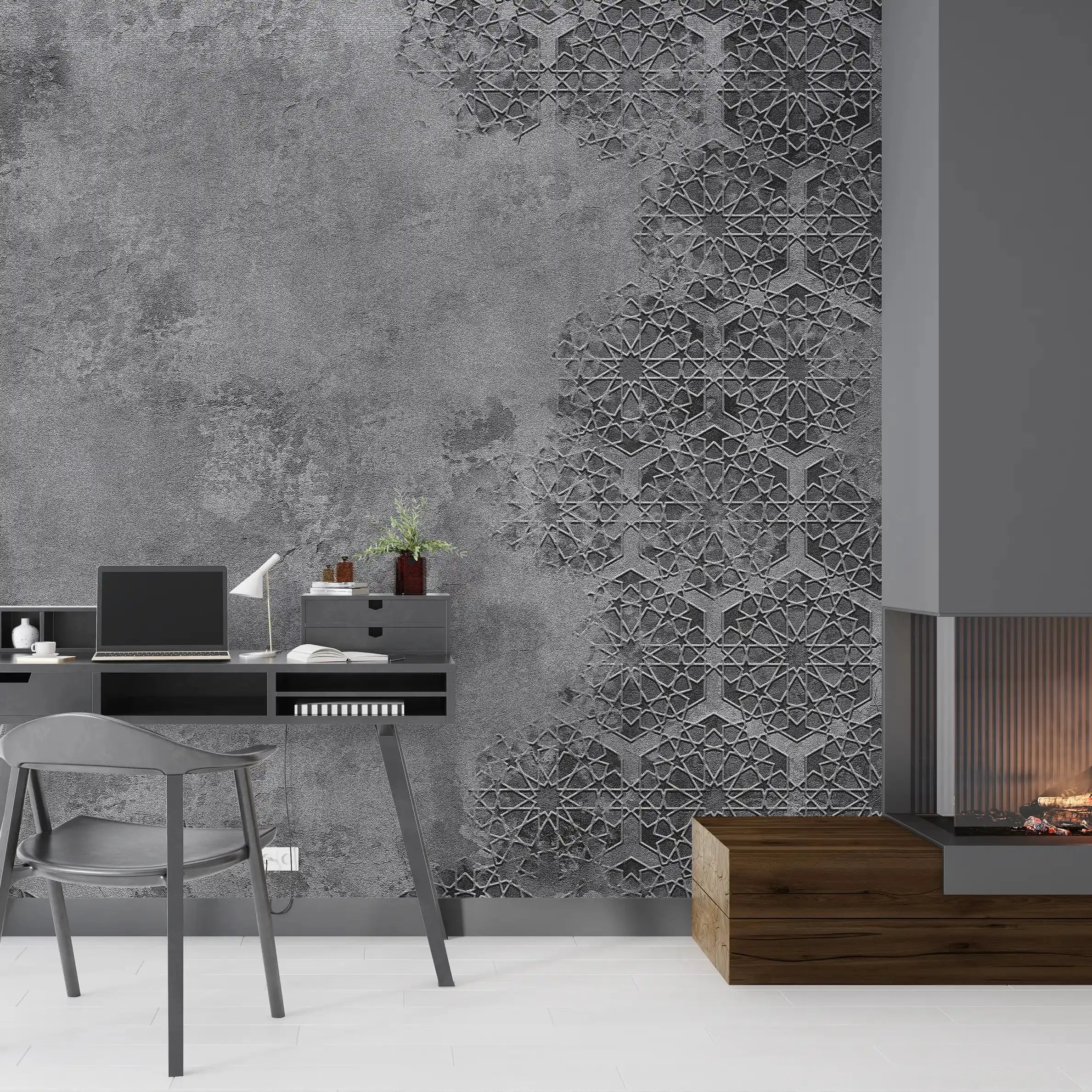 3068-E / Elegant Floral Abstract Peel and Stick Wallpaper with Grey Border - Perfect for Modern Room Deco - Artevella