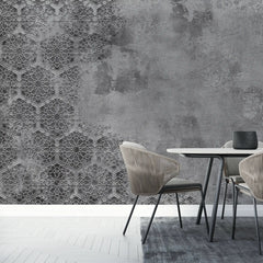 3068-E / Elegant Floral Abstract Peel and Stick Wallpaper with Grey Border - Perfect for Modern Room Deco - Artevella