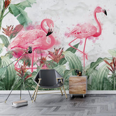 3069-A / Tropical Peel & Stick Wallpaper – Vibrant Pink Flamingo and Leaf Design for DIY Home Decor - Artevella