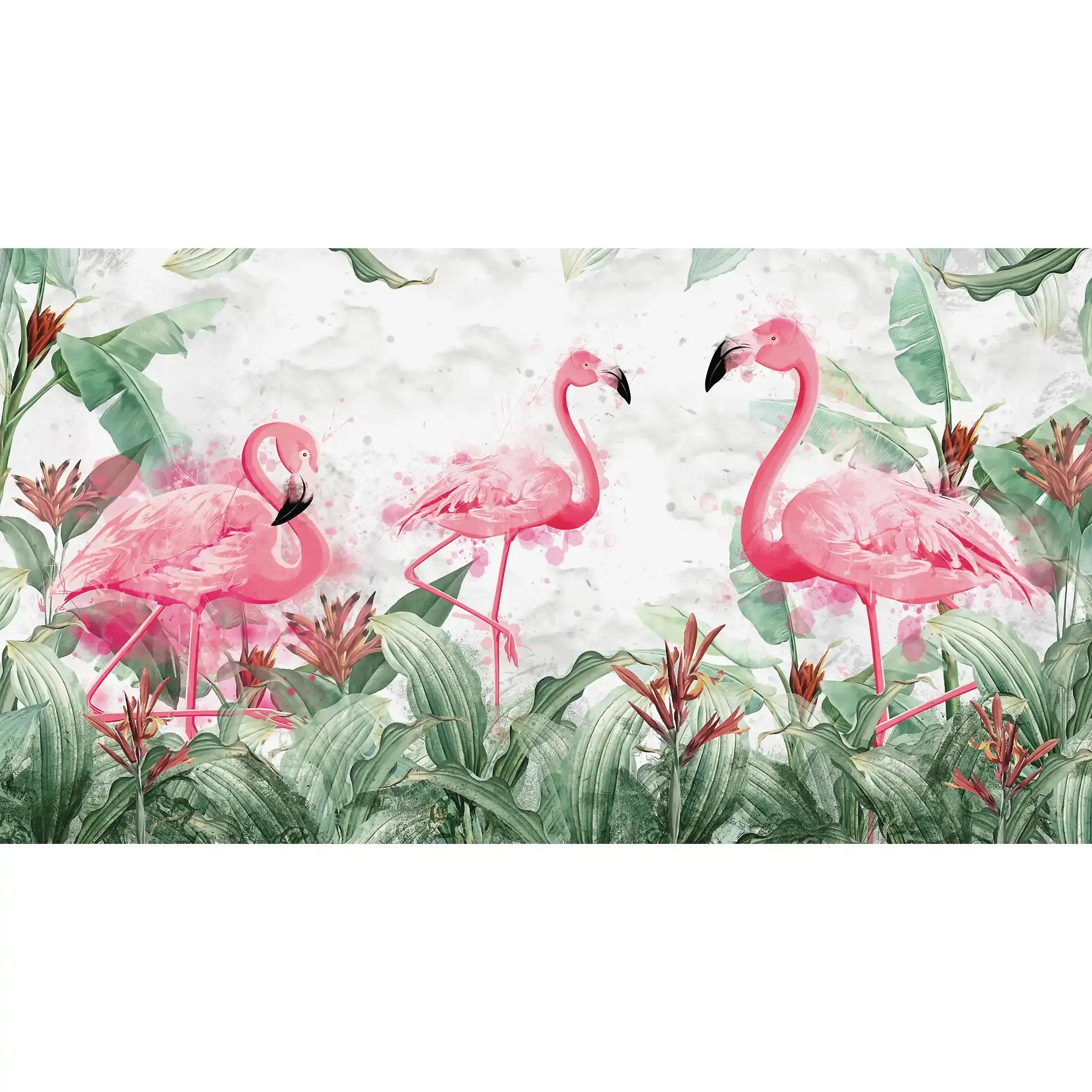 3069-A / Tropical Peel & Stick Wallpaper – Vibrant Pink Flamingo and Leaf Design for DIY Home Decor - Artevella