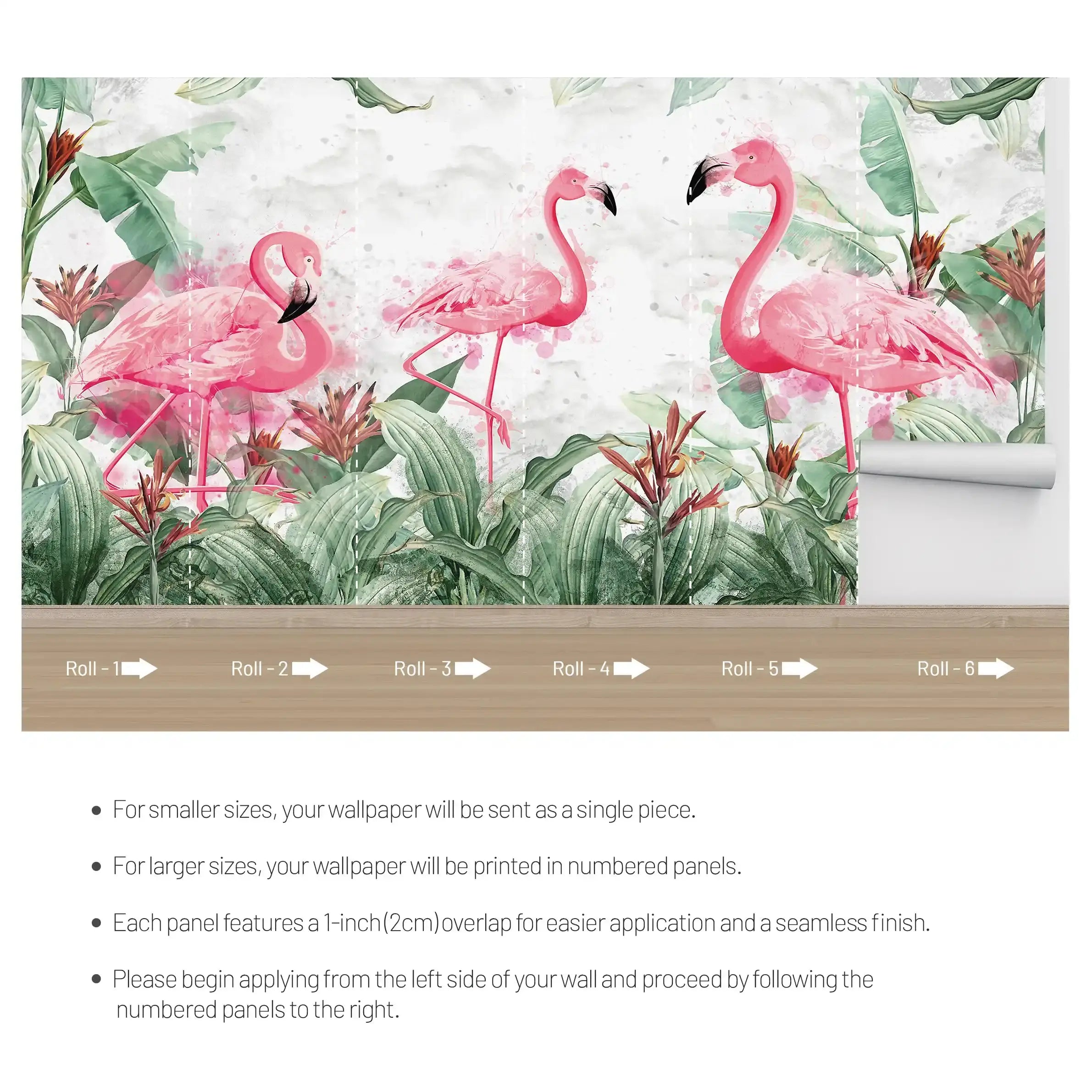 3069-A / Tropical Peel & Stick Wallpaper – Vibrant Pink Flamingo and Leaf Design for DIY Home Decor - Artevella