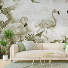 3069-F / Tropical Peel & Stick Wallpaper – Vibrant Green Flamingo and Leaf Design for DIY Home Decor - Artevella