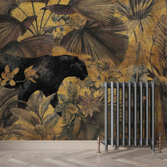 3076-A / Botanical Wallpaper with Panther Theme: Adhesive Mural for Wall Accent - Artevella