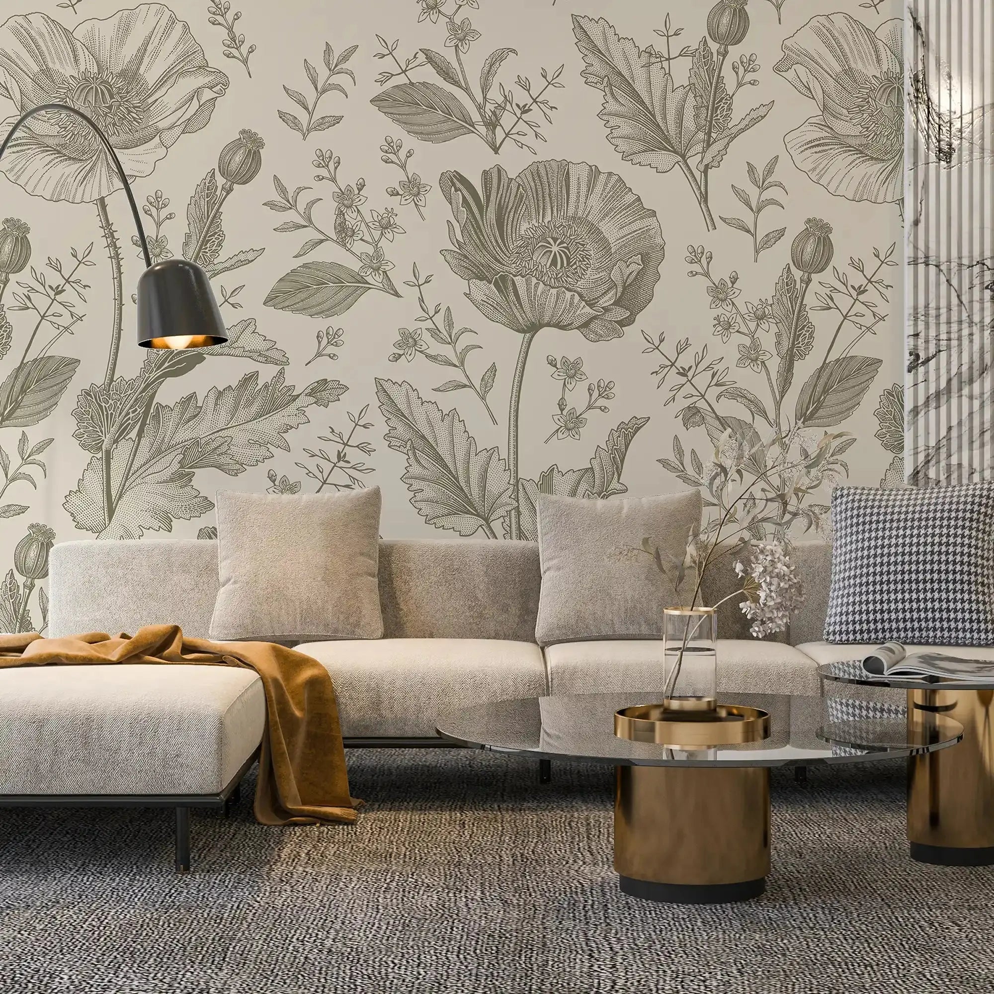 3093-A / Floral Wall Mural: Self Adhesive, Removable Wallpaper for Modern and Boho Decor - Artevella