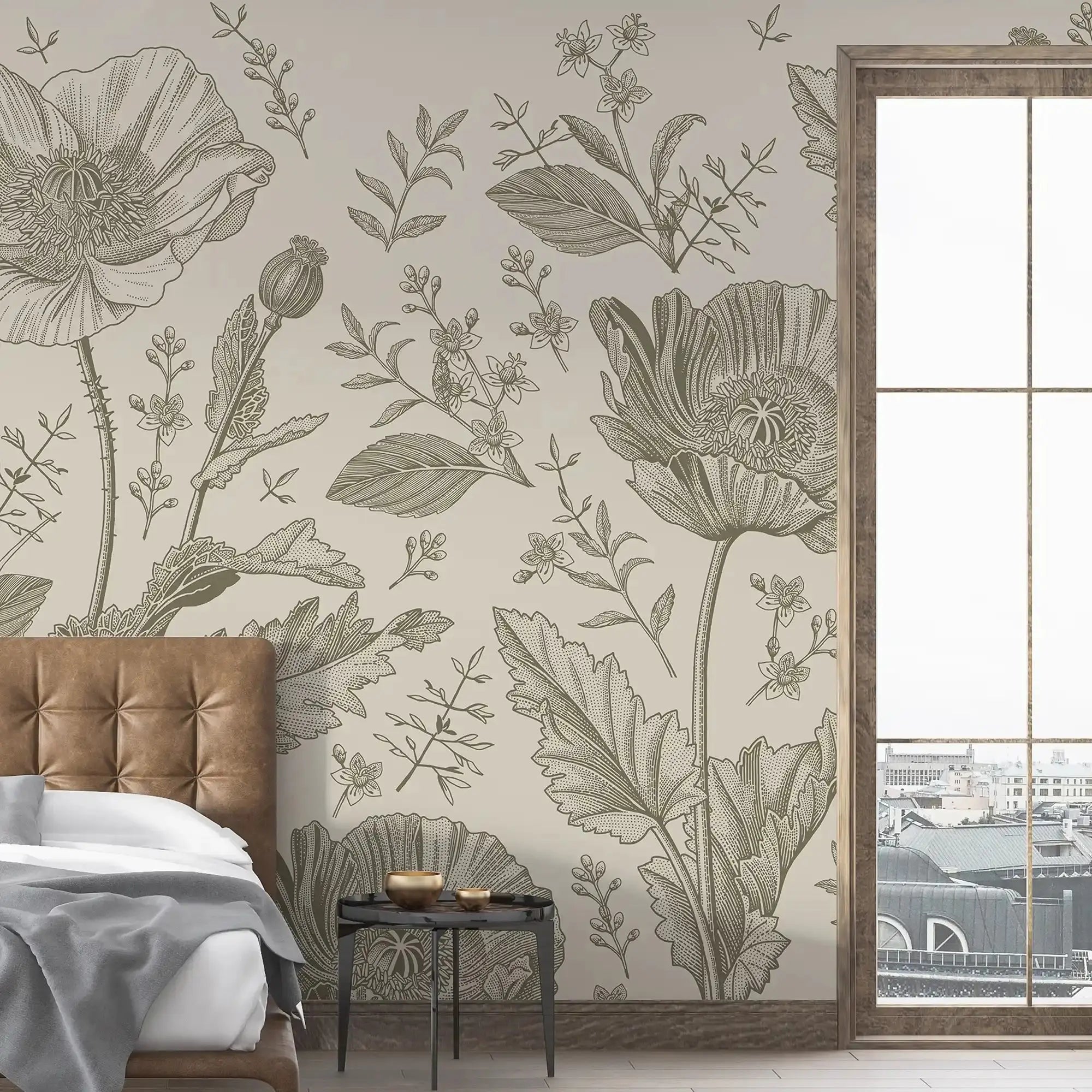 3093-A / Floral Wall Mural: Self Adhesive, Removable Wallpaper for Modern and Boho Decor - Artevella