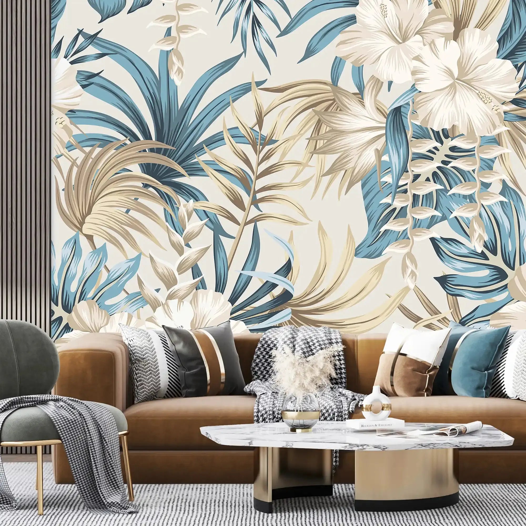 3099-B / Contemporary Floral Peel and Stick Wallpaper, Trendy Tropical Pattern, Adhesive Wall Paper, Easy Installation for Kitchen, Bedroom, Bathroom - Artevella