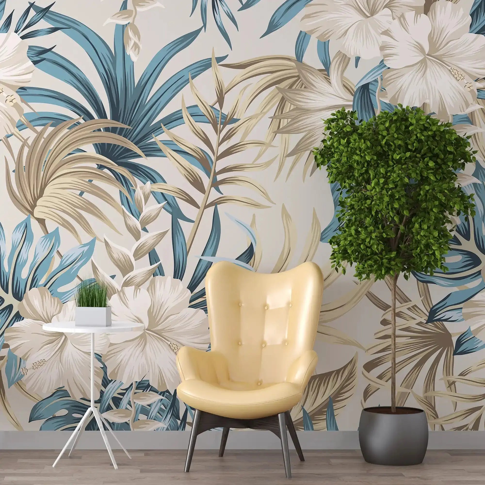 3099-B / Contemporary Floral Peel and Stick Wallpaper, Trendy Tropical Pattern, Adhesive Wall Paper, Easy Installation for Kitchen, Bedroom, Bathroom - Artevella