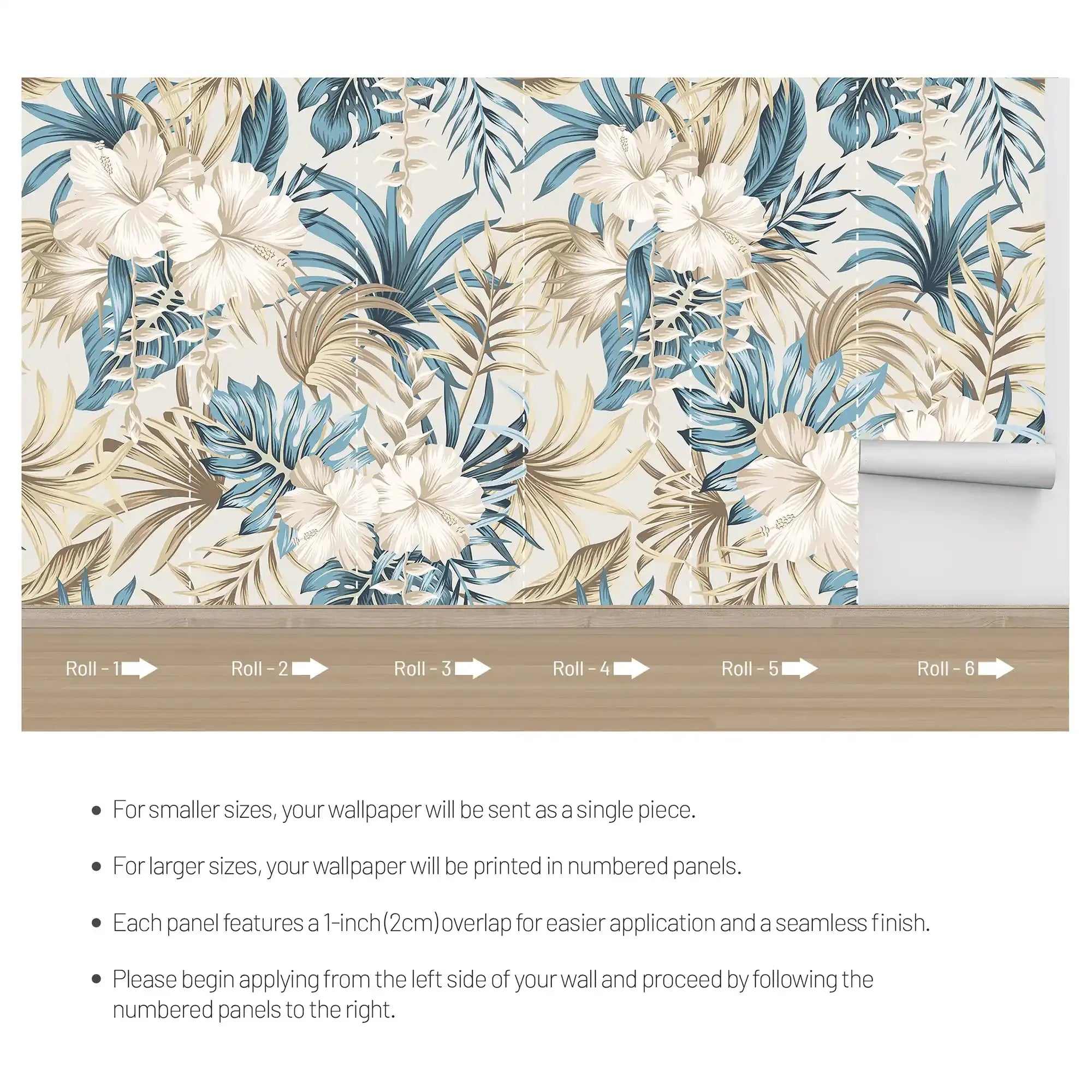 3099-B / Contemporary Floral Peel and Stick Wallpaper, Trendy Tropical Pattern, Adhesive Wall Paper, Easy Installation for Kitchen, Bedroom, Bathroom - Artevella