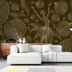 3108-B / Modern Floral Wallpaper: Gold Leaves and Flowing Patterns, Adhesive Peel and Stick for Stylish Wall Decor - Artevella