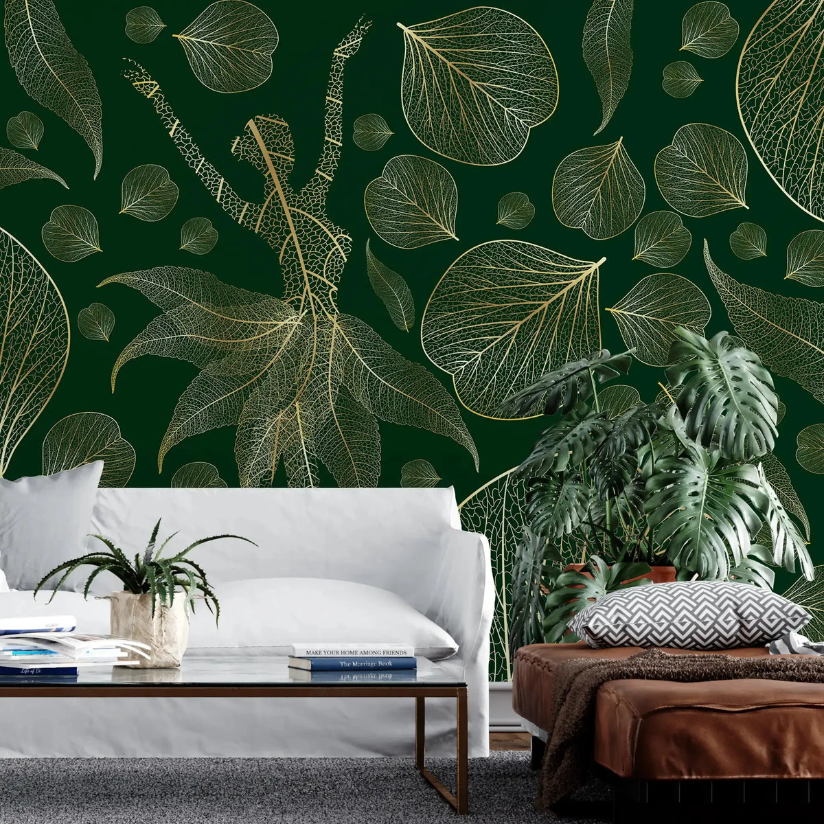 3108-C / Modern Floral Wallpaper: Gold Leaves and Flowing Patterns, Adhesive Peel and Stick for Stylish Wall Decor - Artevella