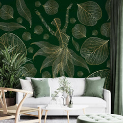 3108-C / Modern Floral Wallpaper: Gold Leaves and Flowing Patterns, Adhesive Peel and Stick for Stylish Wall Decor - Artevella