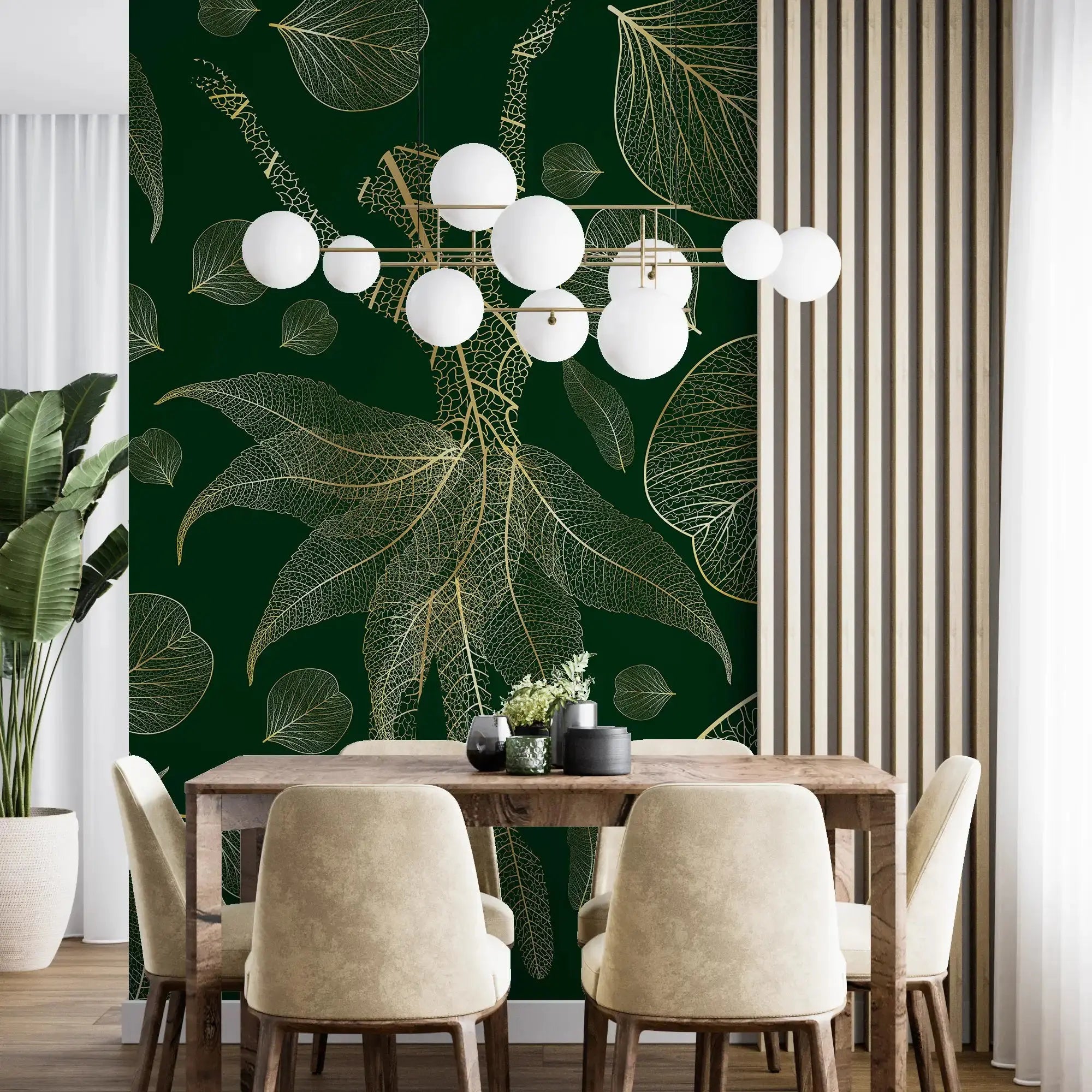 3108-C / Modern Floral Wallpaper: Gold Leaves and Flowing Patterns, Adhesive Peel and Stick for Stylish Wall Decor - Artevella