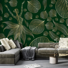 3108-C / Modern Floral Wallpaper: Gold Leaves and Flowing Patterns, Adhesive Peel and Stick for Stylish Wall Decor - Artevella