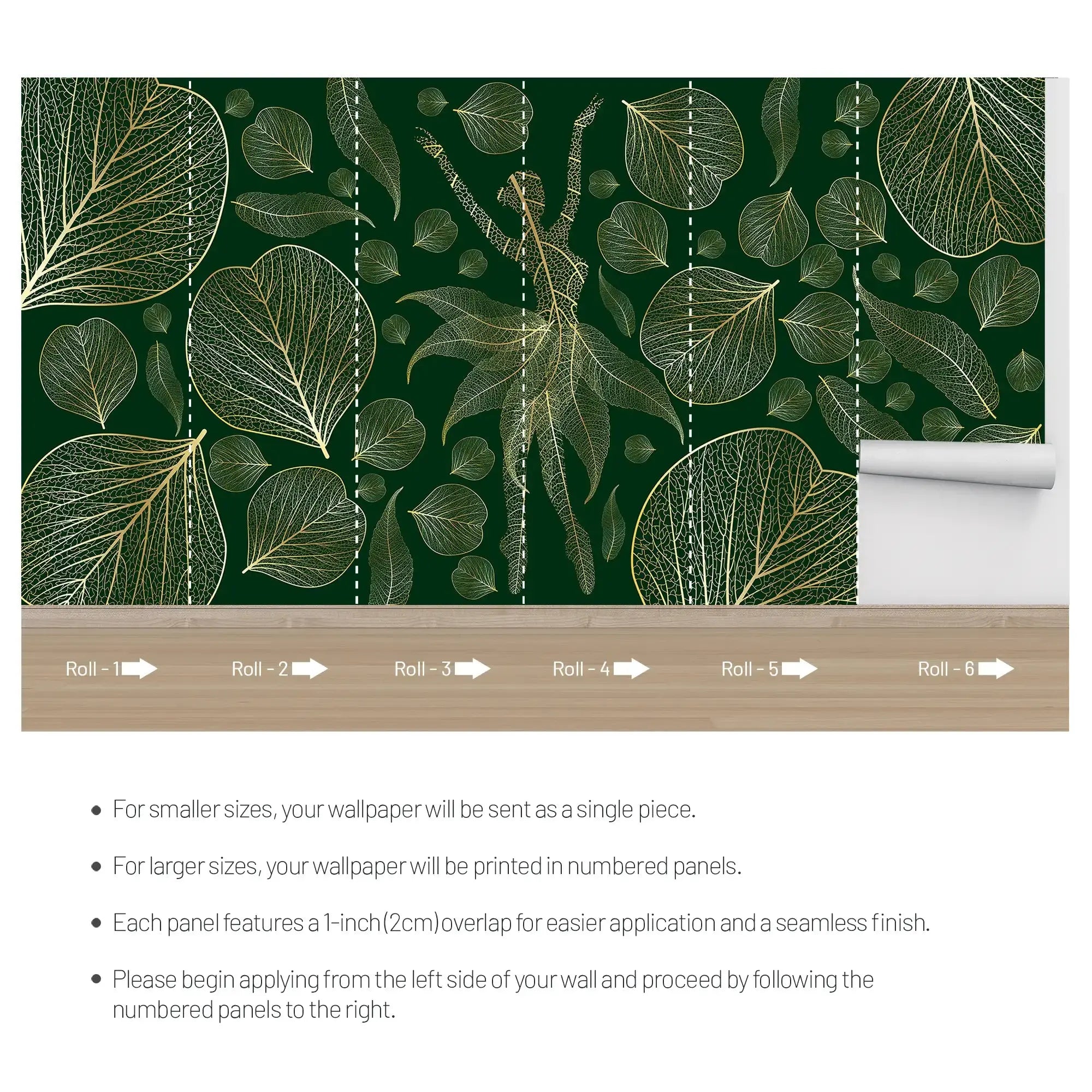 3108-C / Modern Floral Wallpaper: Gold Leaves and Flowing Patterns, Adhesive Peel and Stick for Stylish Wall Decor - Artevella