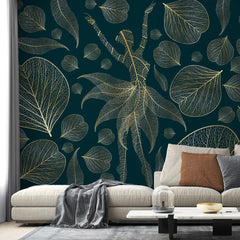 3108-D / Modern Floral Wallpaper: Gold Leaves and Flowing Patterns, Adhesive Peel and Stick for Stylish Wall Decor - Artevella