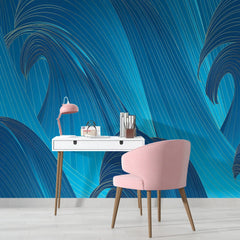 3109-A / Blue Wavy Lines Wallpaper: Modern and Contemporary Wall Decor, Blue Waves Abstract Peel and Stick Wallpaper - Artevella