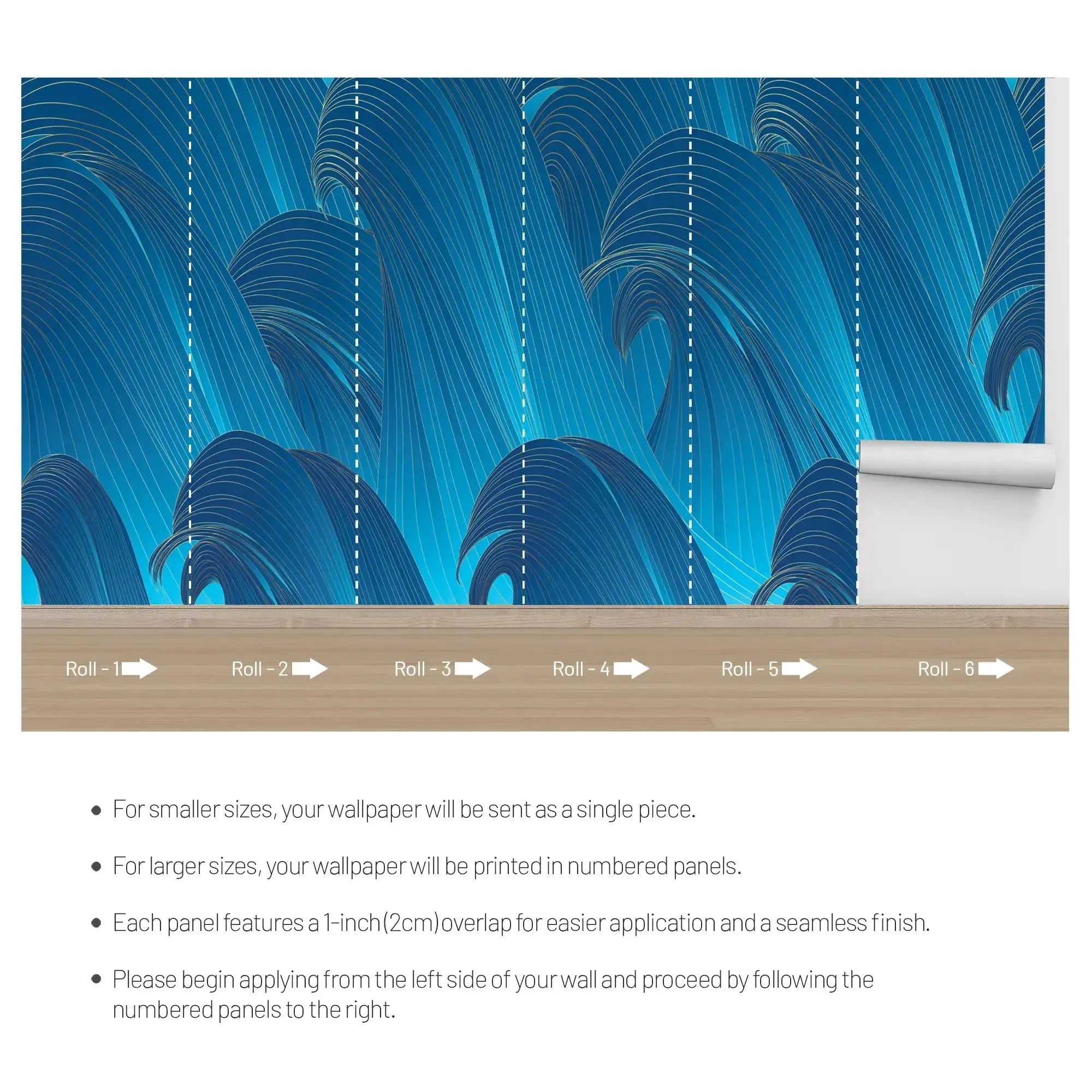 3109-A / Blue Wavy Lines Wallpaper: Modern and Contemporary Wall Decor, Blue Waves Abstract Peel and Stick Wallpaper - Artevella