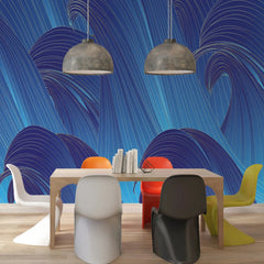 3109-B / Blue Wavy Lines Wallpaper: Modern and Contemporary Wall Decor, Blue Waves Abstract Peel and Stick Wallpaper - Artevella