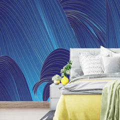 3109-B / Blue Wavy Lines Wallpaper: Modern and Contemporary Wall Decor, Blue Waves Abstract Peel and Stick Wallpaper - Artevella