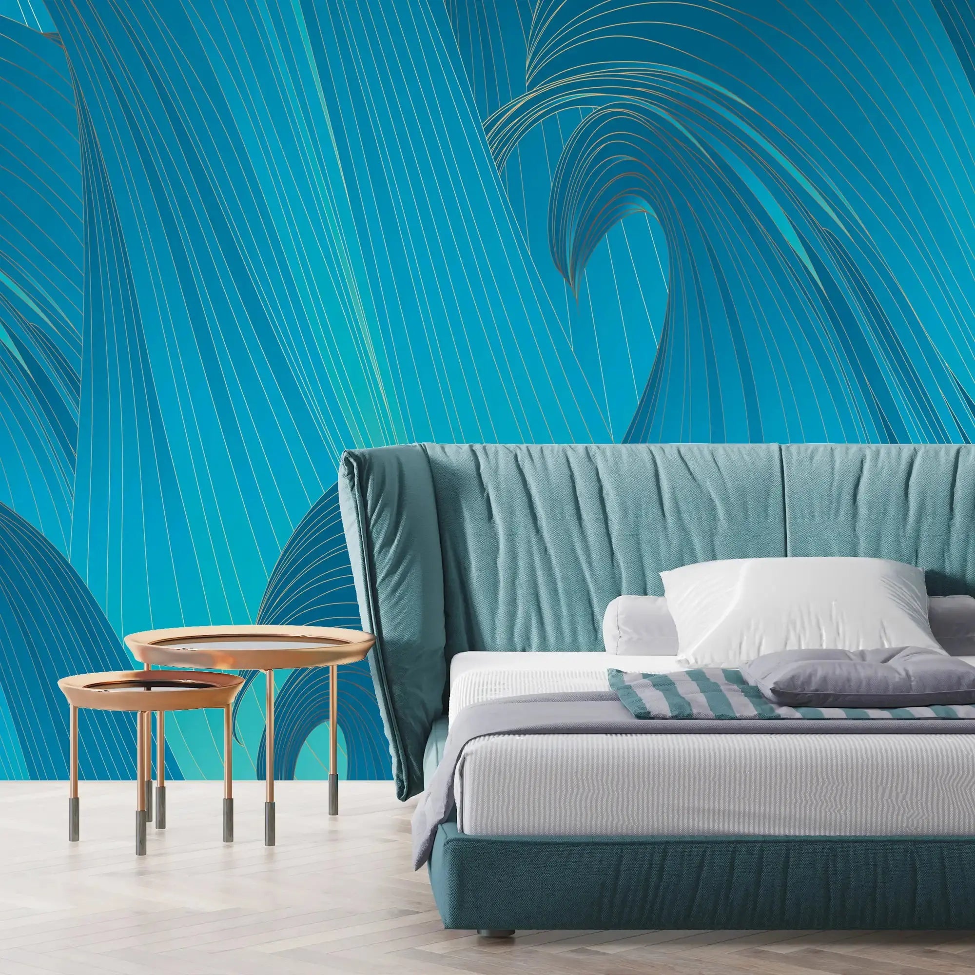 3109-C / Blue Wavy Lines Wallpaper: Modern and Contemporary Wall Decor, Blue Waves Abstract Peel and Stick Wallpaper - Artevella