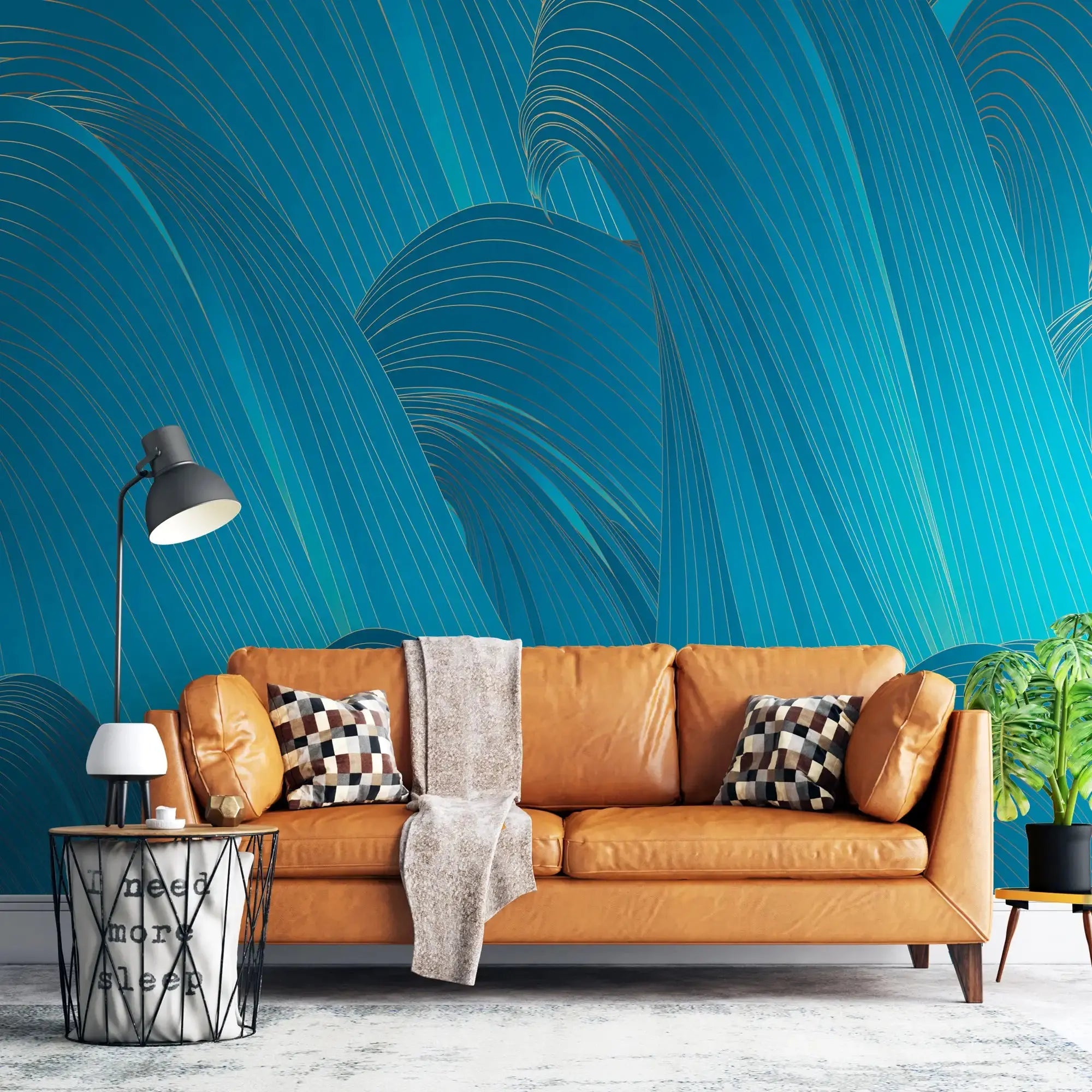 3109-C / Blue Wavy Lines Wallpaper: Modern and Contemporary Wall Decor, Blue Waves Abstract Peel and Stick Wallpaper - Artevella