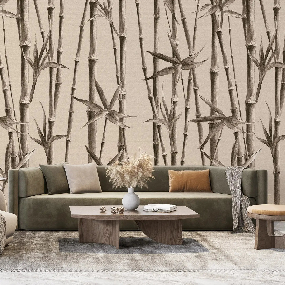 3112-C / Bamboo Branches Wall Mural: Self Adhesive, Peel and Stick Wallpaper for Tranquil Room Decor - Artevella