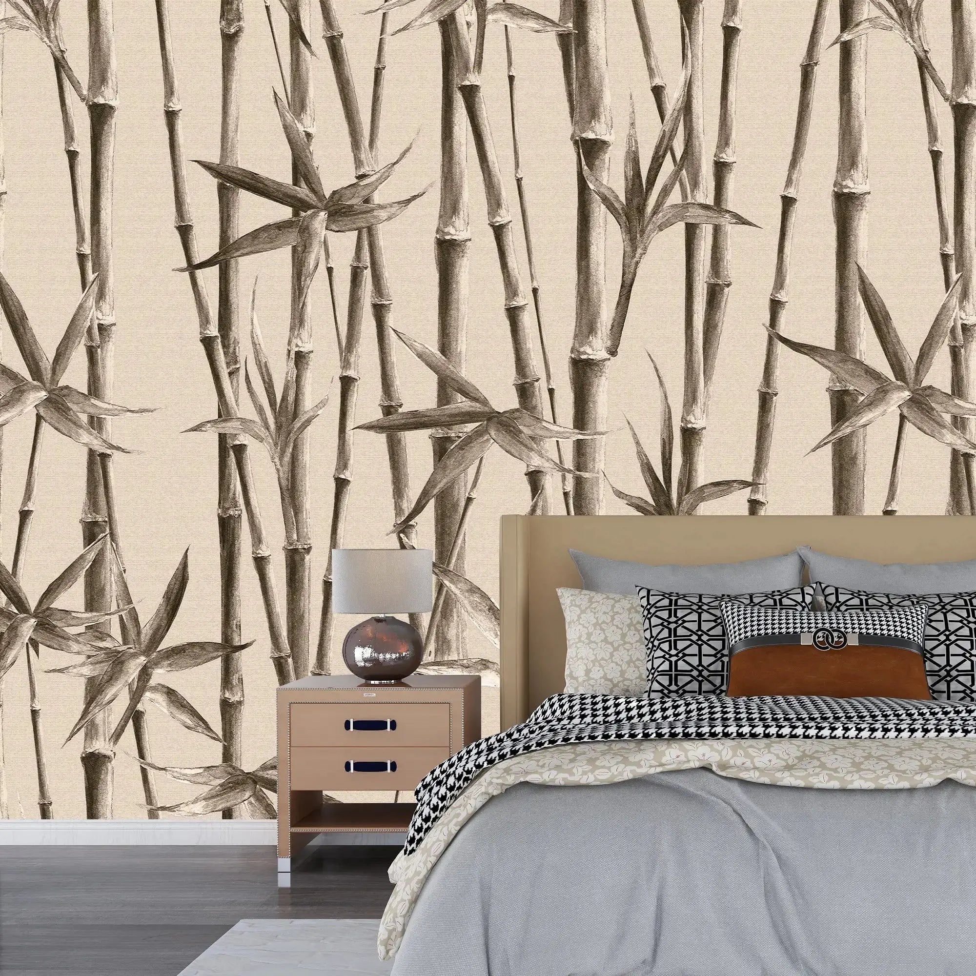 3112-C / Bamboo Branches Wall Mural: Self Adhesive, Peel and Stick Wallpaper for Tranquil Room Decor - Artevella