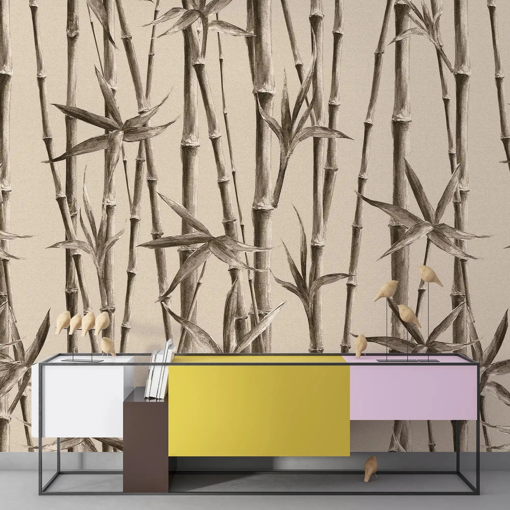 3112-C / Bamboo Branches Wall Mural: Self Adhesive, Peel and Stick Wallpaper for Tranquil Room Decor - Artevella