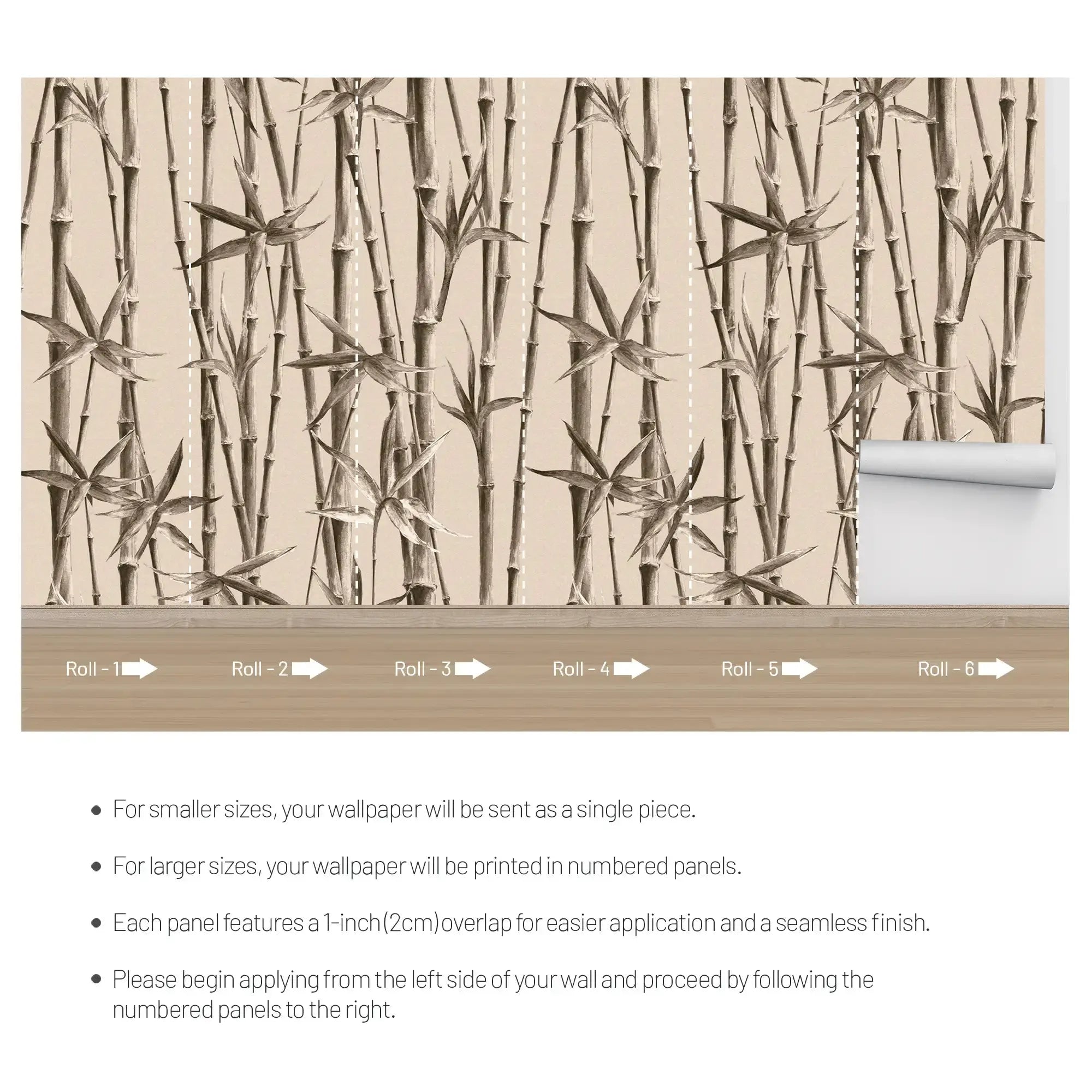 3112-C / Bamboo Branches Wall Mural: Self Adhesive, Peel and Stick Wallpaper for Tranquil Room Decor - Artevella