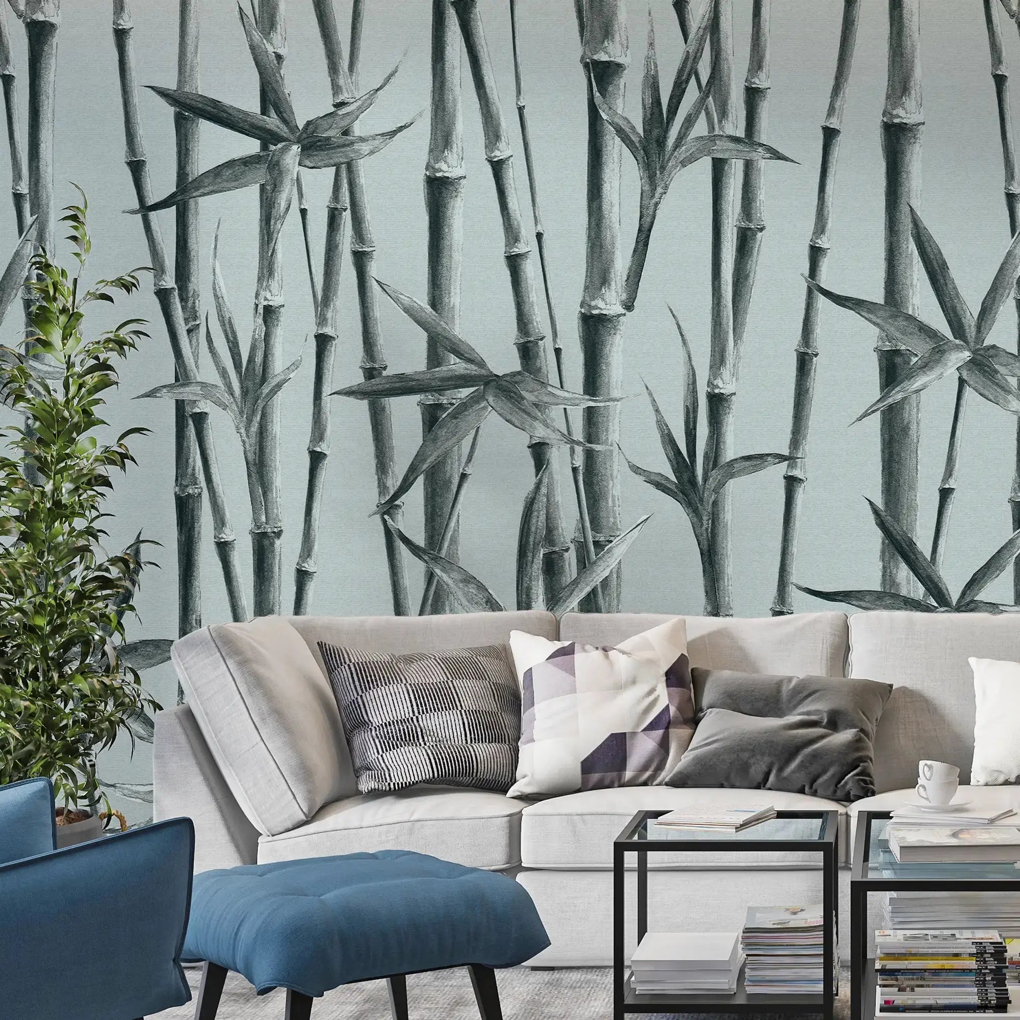 3112-D / Bamboo Branches Wall Mural: Self Adhesive, Peel and Stick Wallpaper for Tranquil Room Decor - Artevella