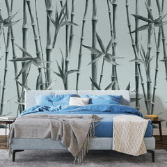 3112-D / Bamboo Branches Wall Mural: Self Adhesive, Peel and Stick Wallpaper for Tranquil Room Decor - Artevella