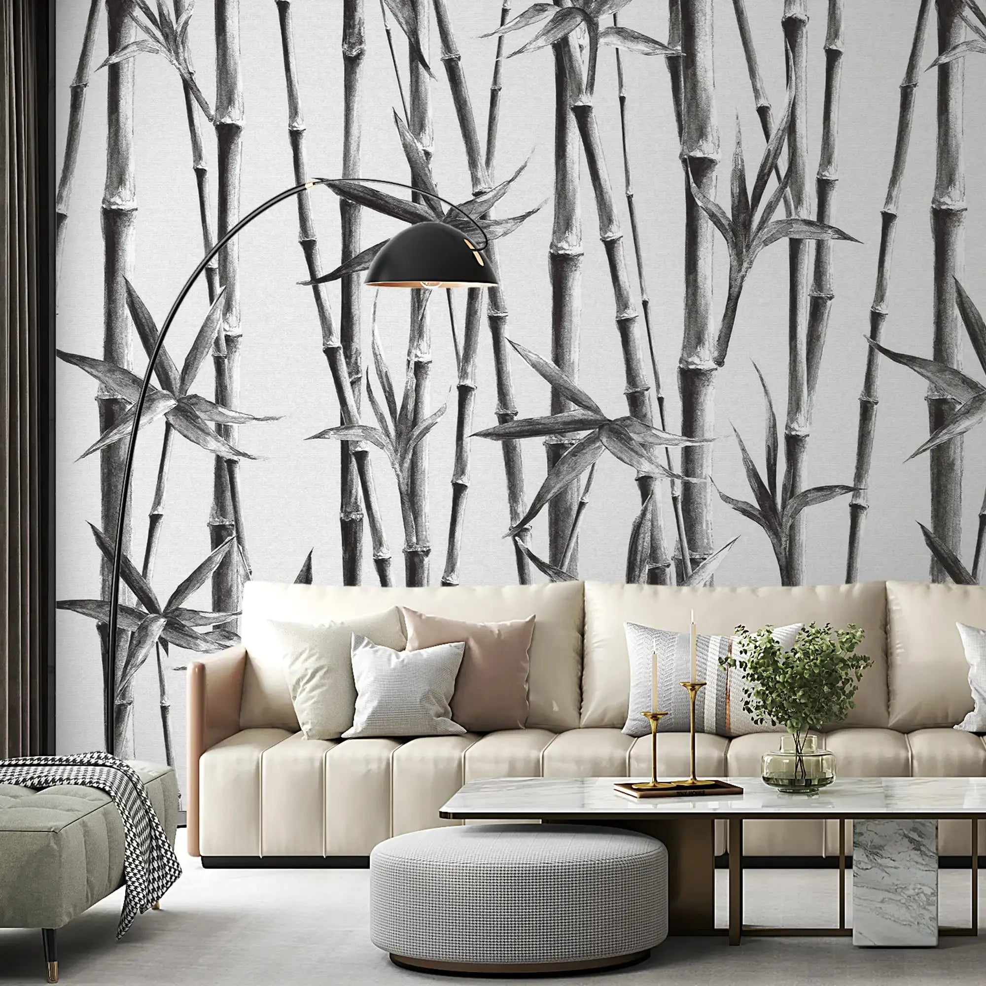 3112-F / Bamboo Branches Wall Mural: Self Adhesive, Peel and Stick Wallpaper for Tranquil Room Decor - Artevella