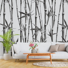 3112-F / Bamboo Branches Wall Mural: Self Adhesive, Peel and Stick Wallpaper for Tranquil Room Decor - Artevella