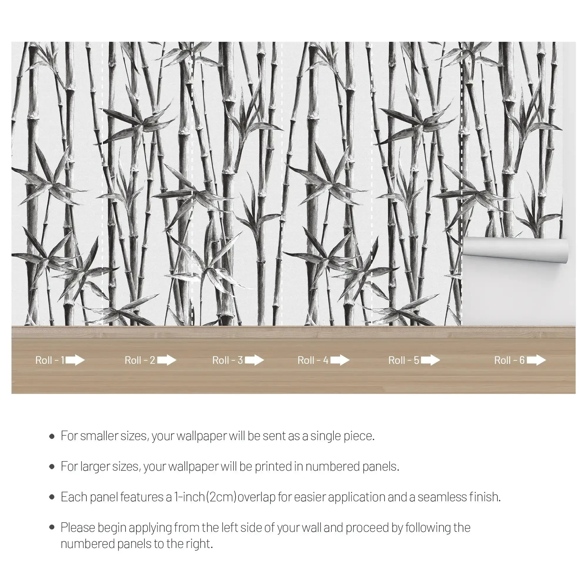 3112-F / Bamboo Branches Wall Mural: Self Adhesive, Peel and Stick Wallpaper for Tranquil Room Decor - Artevella