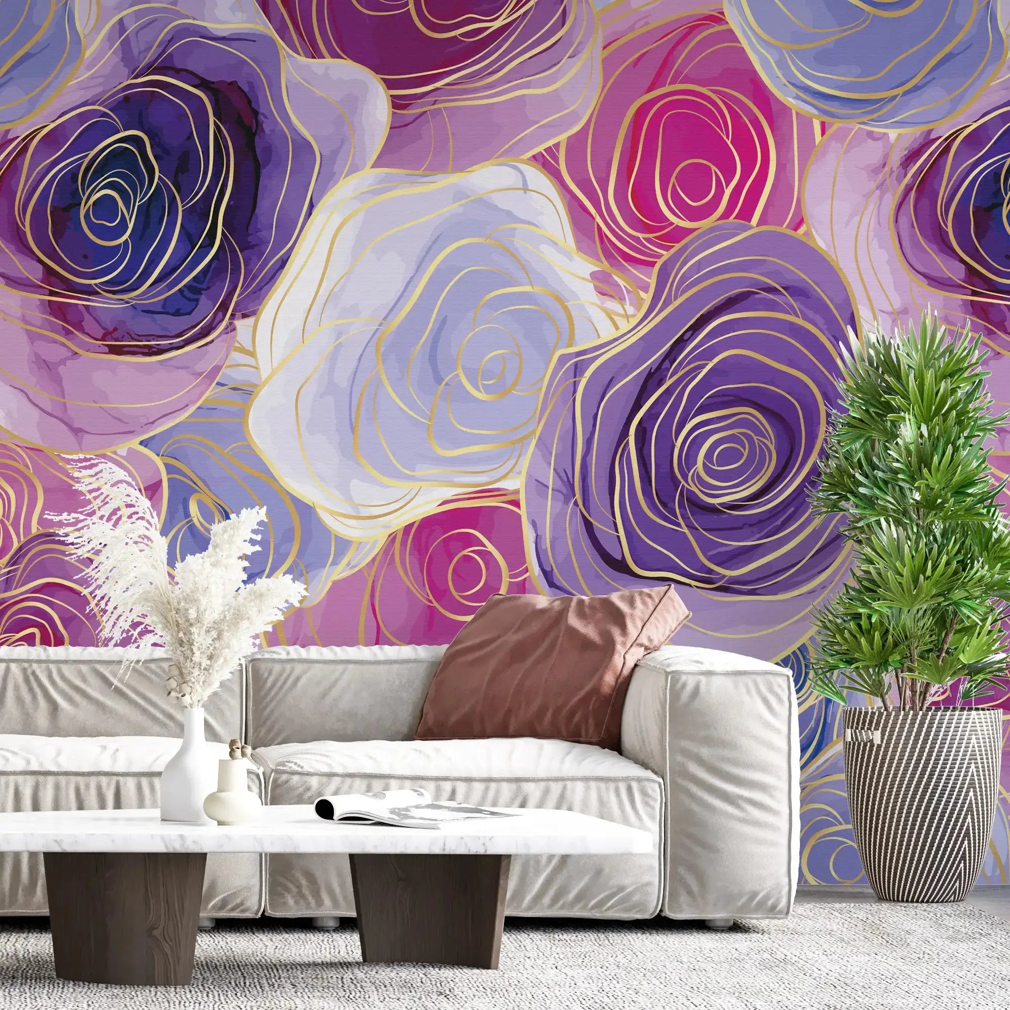 3116-B / Romantic Rose Patterned Wallpaper: Peelable and Stickable, Perfect for Contemporary Colorful Wall Decor - Artevella