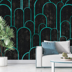 3117-C / Art Deco Peel and Stick Wallpaper: Abstract Geometric Design Black for Architectural Aesthetic - Artevella