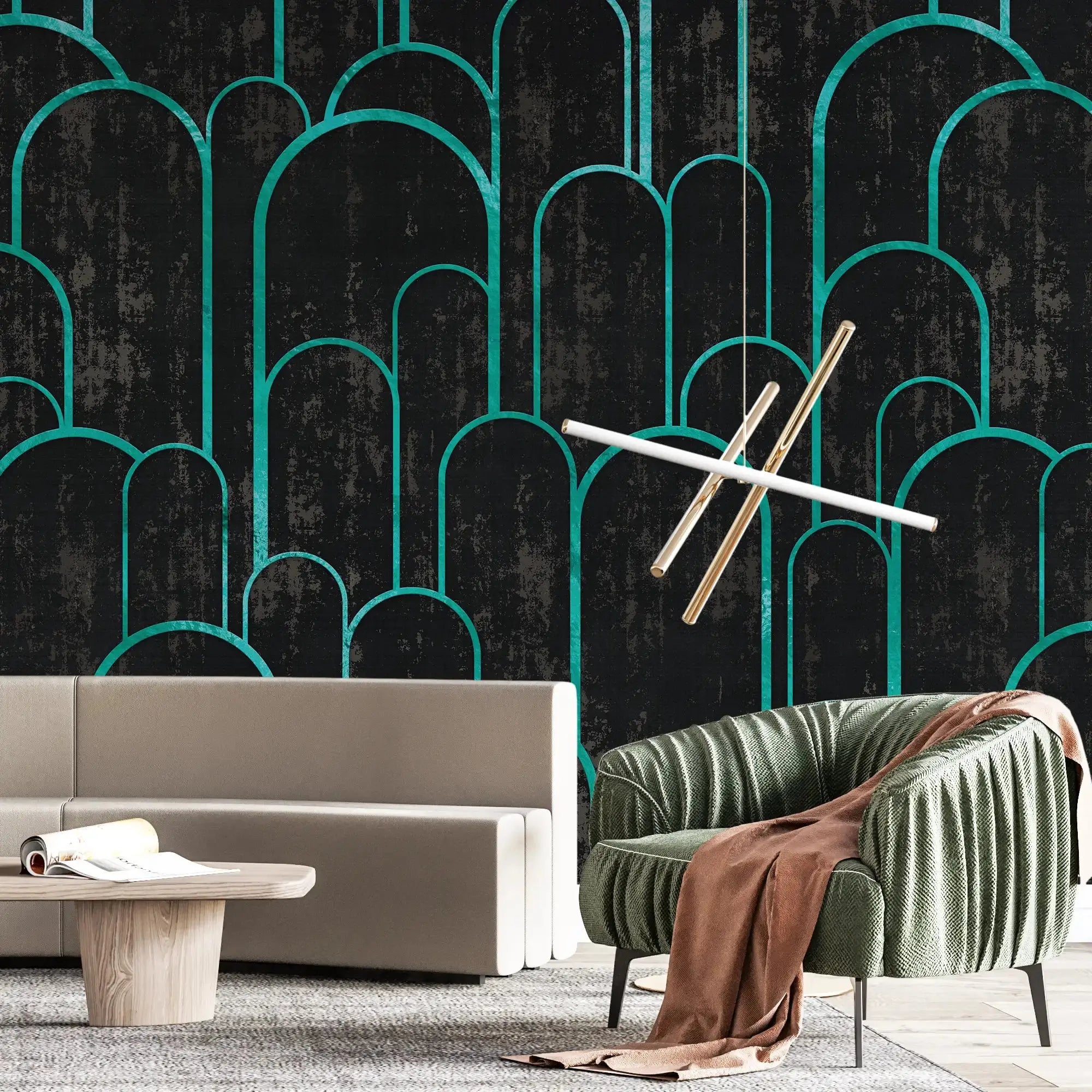 3117-C / Art Deco Peel and Stick Wallpaper: Abstract Geometric Design Black for Architectural Aesthetic - Artevella