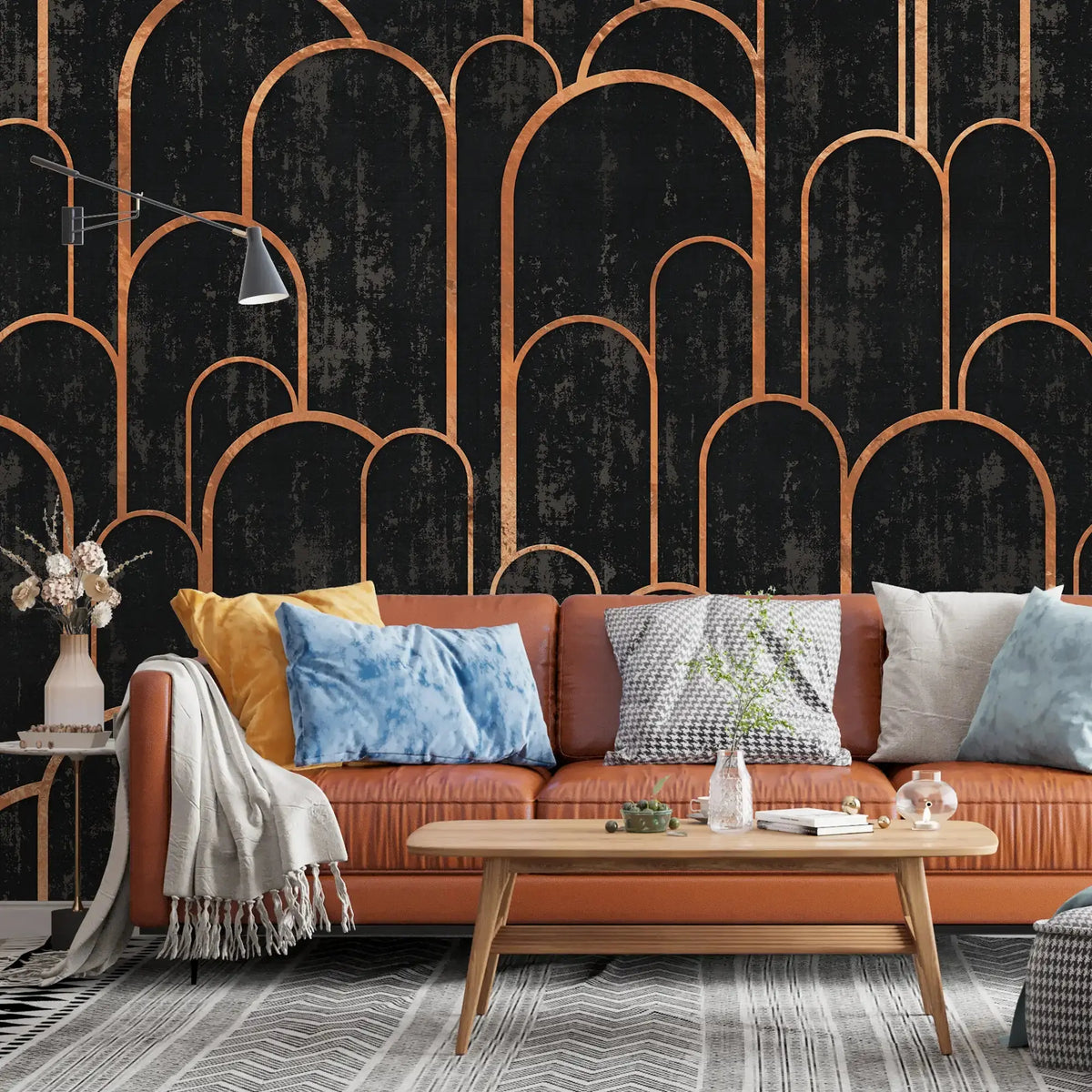 3117-D / Art Deco Peel and Stick Wallpaper: Abstract Geometric Design Black for Architectural Aesthetic - Artevella