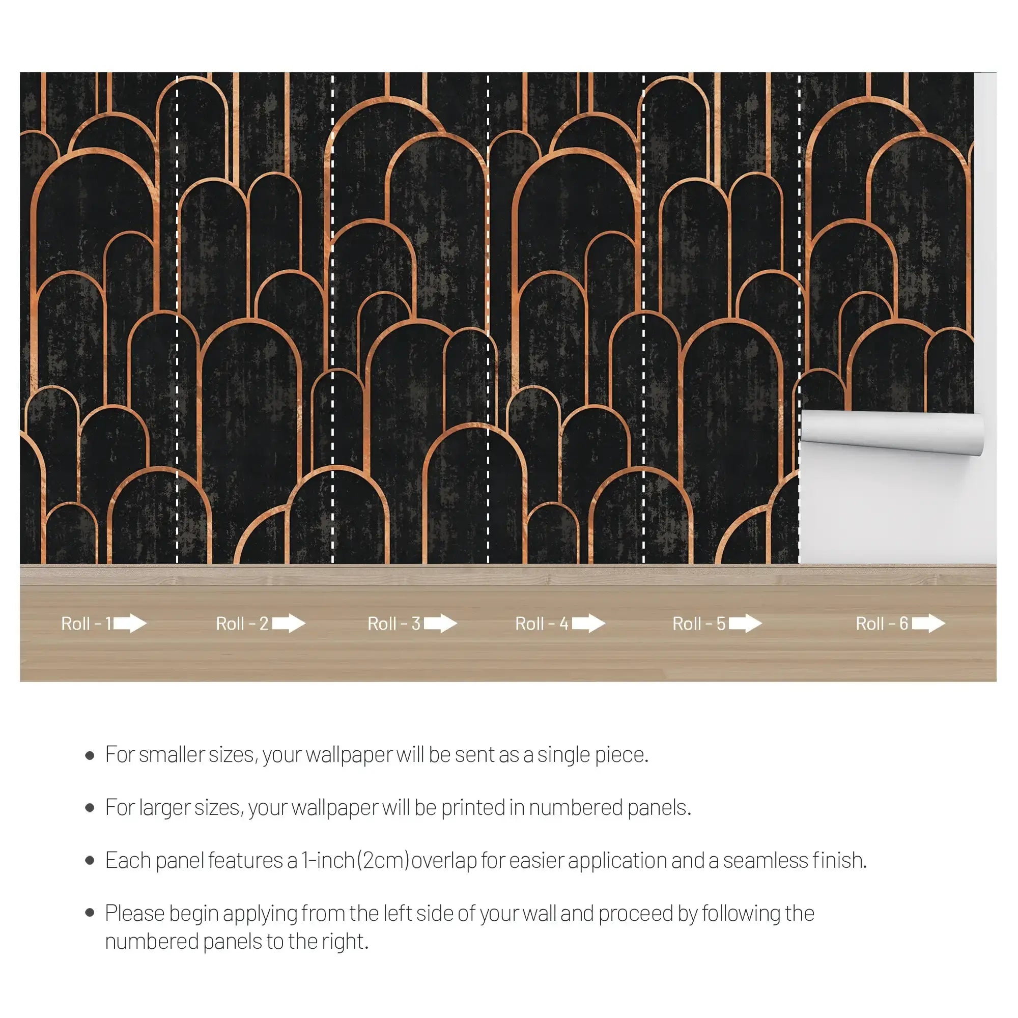 3117-D / Art Deco Peel and Stick Wallpaper: Abstract Geometric Design Black for Architectural Aesthetic - Artevella