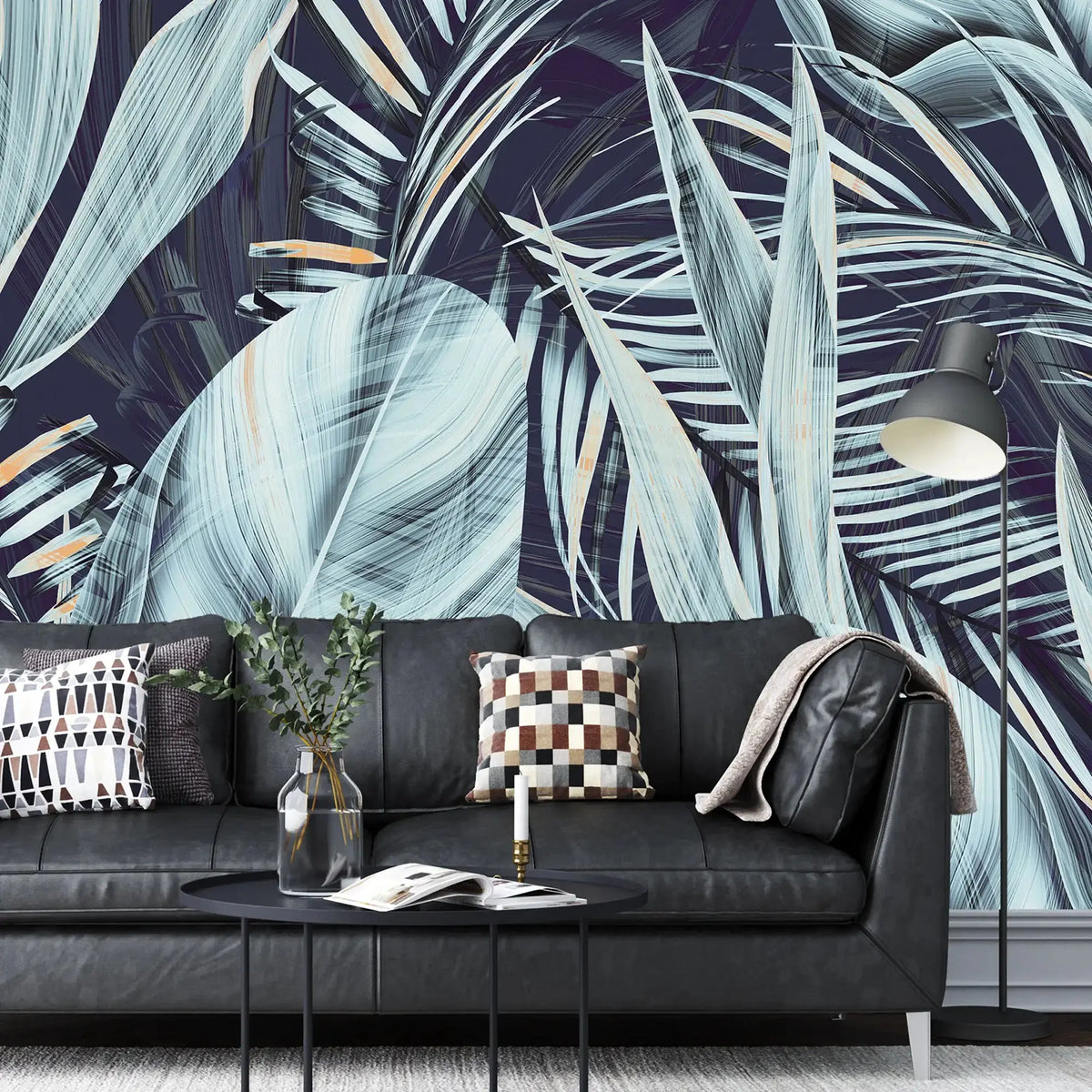 3119-A / Peel and Stick Wallpaper with Exotic Palm Leaves, Palm Leaves Pattern Peel and Stick Wallpaper: Tropical, Botanical Wallpaper - Artevella