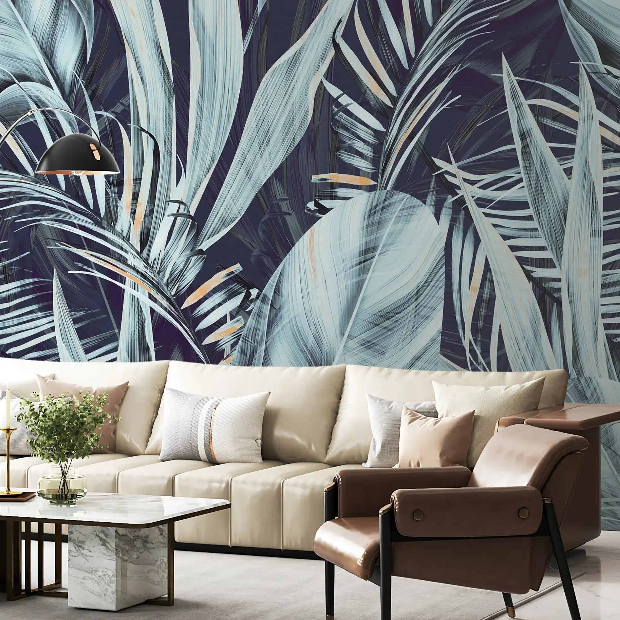 3119-A / Peel and Stick Wallpaper with Exotic Palm Leaves, Palm Leaves Pattern Peel and Stick Wallpaper: Tropical, Botanical Wallpaper - Artevella